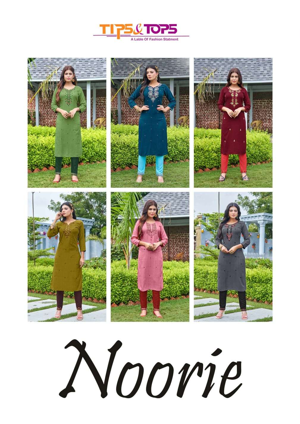 Tips & Tops-Noorie-Fancy-Rayon-Viscose-Stripes-Embroidery-Work-Straight-Kurti-Rayon-Pant-Collage
